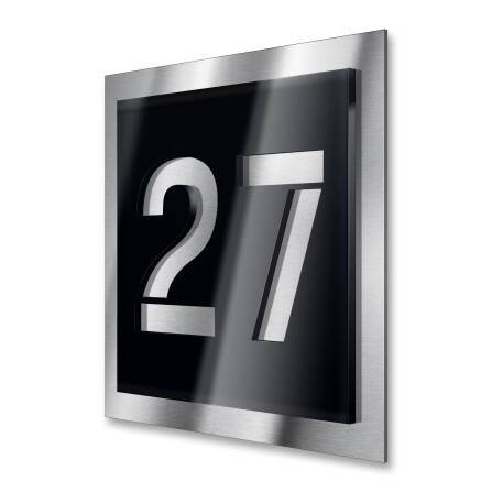 Hausnummerntafel Hochglanz Edelstahl in Schwarz...
