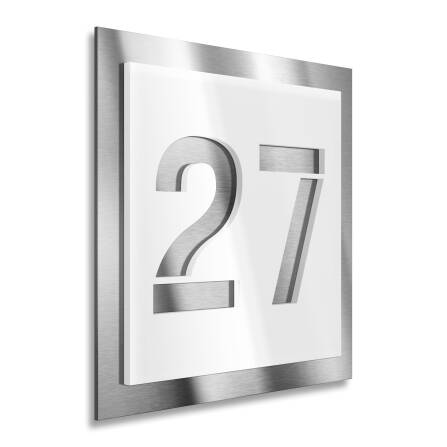 Hausnummerntafel Edelstahl in Weiß verschiedene Größen