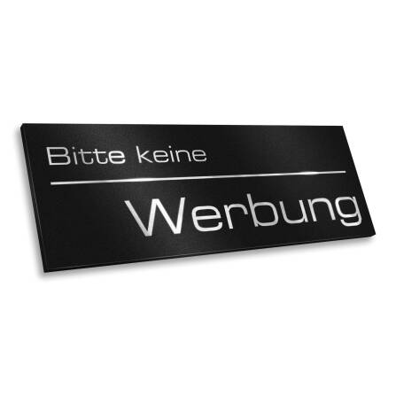 Metzler Briefkastenschild "Bitte keine Werbung" Tiefschwarz RAL9005 pulverbeschichtet