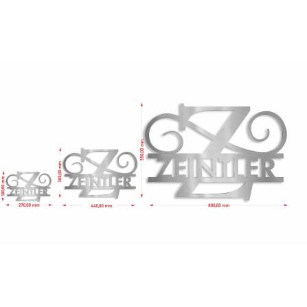 Monogramme personnalisé en acier inoxydable Nom 180x270 mm sans fixation