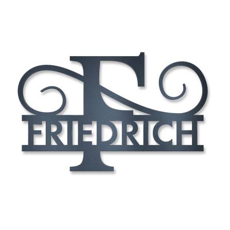 Personalisiertes Namensschild mit Monogramm in Anthrazit RAL 7016