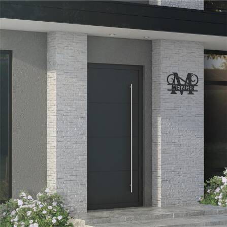 Personalisiertes Namensschild mit Monogramm in Anthrazit RAL 7016