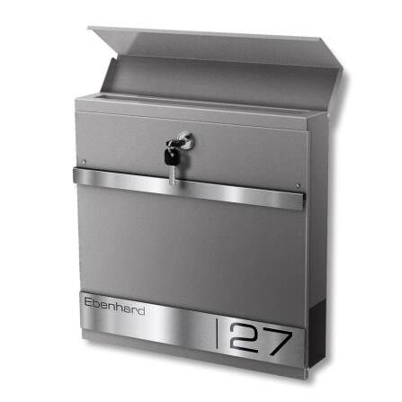 Metzler Cassetta postale in alluminio grigio con incisione laser | Stencil