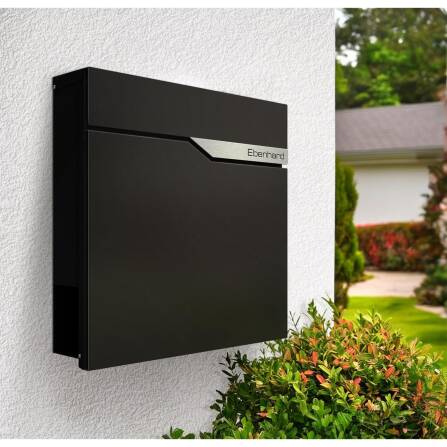 Metzler Briefkasten Schwarz austauschbares Namensschild | Ebenhard