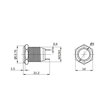 Metzler - Drucktaster 12mm - IP67 IK10 - Edelstahl - Flach - Lötkontakte