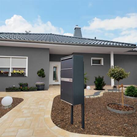 Metzler Paketbox Anthrazit RAL 7016 | personalisiert mit Gravur | Edelstahl-Namensschild | rostfrei & massiv | Avalon 1