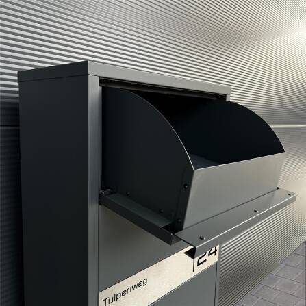 Metzler Paketbox Anthrazit RAL 7016 | personalisiert mit Gravur | Edelstahl-Namensschild | rostfrei & massiv | Avalon 2