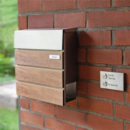 Metzler Briefkasten Holzoptik Eiche mit Edelstahl Namensschild | Anton