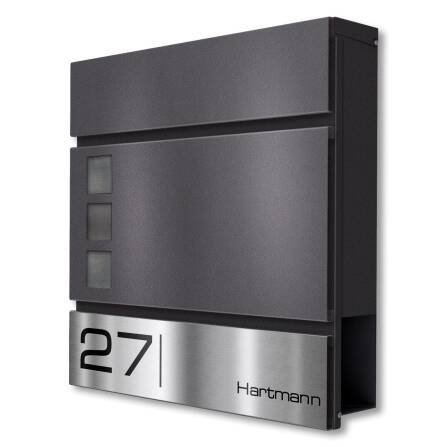 Metzler Briefkasten DB703 Eisenglimmer Stahl Sichtfenster...