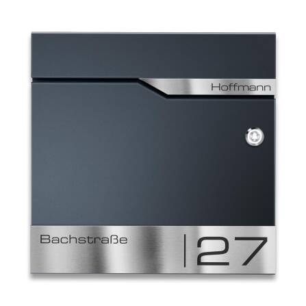 Metzler Briefkasten mit Funkklingel | Anthrazit | personalisiert mit Gravur | Edelstahl-Namensschild |mit Zeitungsfach | Siebert