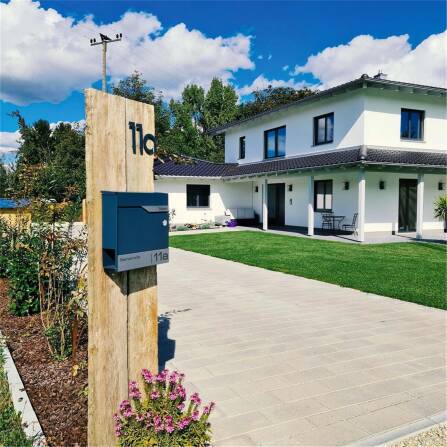 Metzler Briefkasten mit Funkklingel | Anthrazit | personalisiert mit Gravur | Edelstahl-Namensschild |mit Zeitungsfach | Siebert