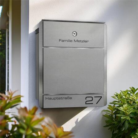Metzler Briefkasten aus Edelstahl | personalisiert mit Gravur | Zeitungsfach optional | Grau | Moris