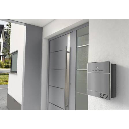 Metzler Briefkasten aus Edelstahl | personalisiert mit Gravur | Zeitungsfach optional | Grau | Moris