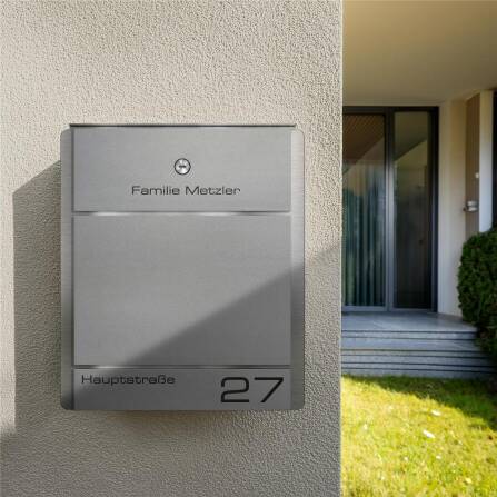 Metzler Briefkasten aus Edelstahl | personalisiert mit Gravur | Zeitungsfach optional | Grau | Moris