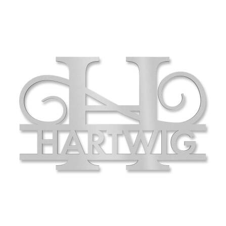 Personalisiertes Namensschild mit Monogramm in Graualuminium RAL 9007 18 x 27 cm keine Befestigung