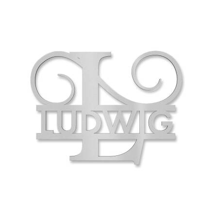 Personalisiertes Namensschild mit Monogramm in Graualuminium RAL 9007 18 x 27 cm keine Befestigung