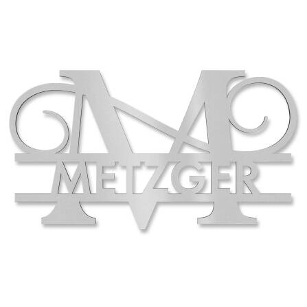 Personalisiertes Namensschild mit Monogramm in Graualuminium RAL 9007 18 x 27 cm keine Befestigung