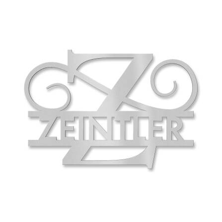 Personalisiertes Namensschild mit Monogramm in Graualuminium RAL 9007 18 x 27 cm keine Befestigung