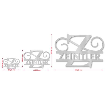 Personalisiertes Namensschild mit Monogramm in Graualuminium RAL 9007 18 x 27 cm keine Befestigung