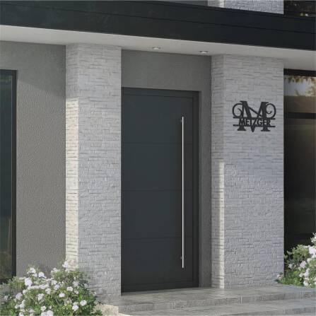 Personalisiertes Namensschild mit Monogramm in Tiefschwarz RAL 9005 18 x 27 cm keine Befestigung