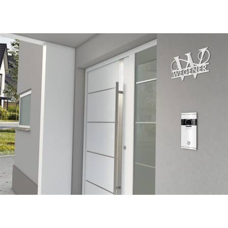 Plaque de nom personnalisée avec mongramme en blanc signalisation RAL 9016 180 x 270 mm sans fixation