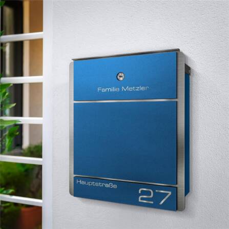 Metzler Briefkasten aus Edelstahl | personalisiert mit Gravur | Zeitungsfach optional | Wunschfarbe | Moris