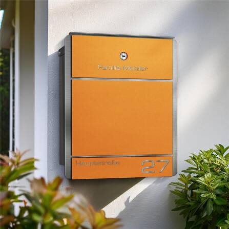 Metzler Briefkasten aus Edelstahl | personalisiert mit Gravur | Zeitungsfach optional | Wunschfarbe | Moris
