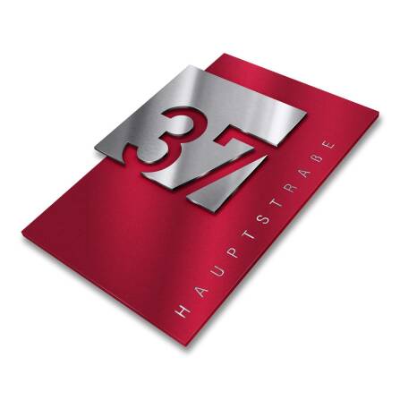 Metzler Design Hausnummernschild Rubinrot RAL 3003 Edelstahl | 21 x 30 cm | Steiner