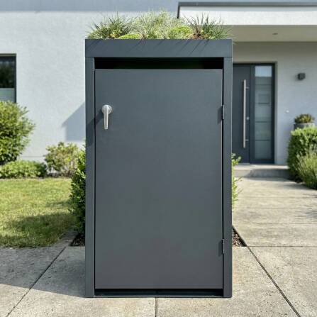 Metzler Cache-poubelle avec Toît Végétal | Cache indivividuelle | Massif et inoxydable | 240l | RAL7016 Gris Anthracite mat