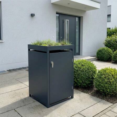 Metzler Cache-poubelle avec Toît Végétal | Cache indivividuelle | Massif et inoxydable | 240l | RAL7016 Gris Anthracite mat