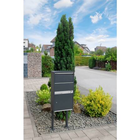 Metzler cassetta postale per pacchi indipendente con supporto | Antracite RAL 7016 | personalizzata con incisione | targhetta in acciaio inox | antiruggine | Avalon 1