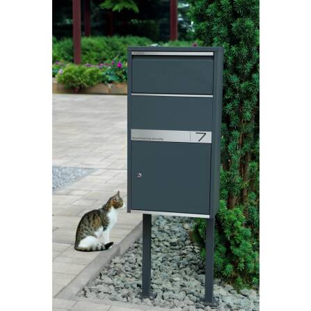 Metzler cassetta postale per pacchi indipendente con supporto | Antracite RAL 7016 | personalizzata con incisione | targhetta in acciaio inox | antiruggine | Avalon 1