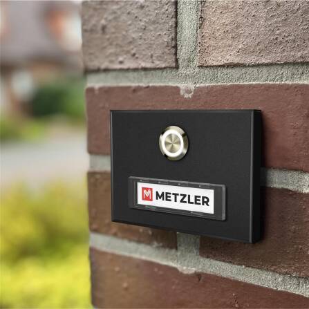 Metzler Türklingel Aufputz Schwarz austauschbares Namensschild | Abakos