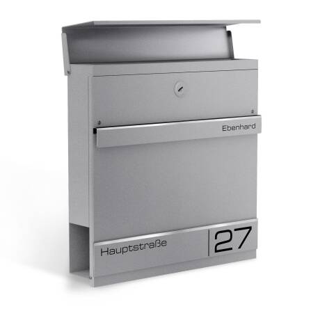 Metzler Briefkasten in RAL9007 Graualuminium Lasergravur | Hermann
