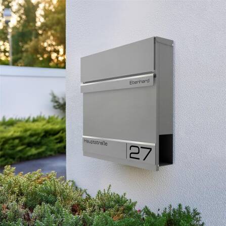 Metzler Briefkasten in RAL9007 Graualuminium Lasergravur | Hermann