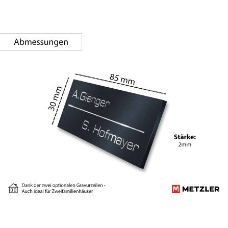 Metzler Namensschild | Briefkastenschild Edelstahl in Anthrazit | Lasergravur