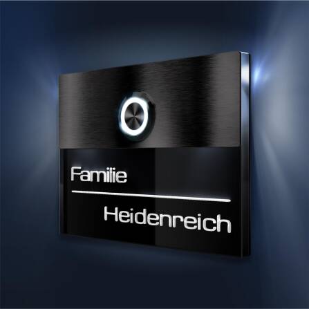 Metzler Türklingel Edelstahl Schwarz 3D-Namensgravur + LED-Taster optional | Sena