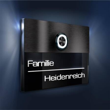 Metzler Türklingel Edelstahl Schwarz 3D-Namensgravur + LED-Taster optional | Sena