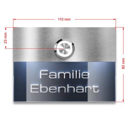 Metzler Türklingel Edelstahl mit 3D-Namensgravur + LED-Taster optional | Sena