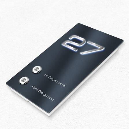 Metzler Türklingel Aufputz Mehrfamilienhaus mit Gravur und 3D-LED-Hausnummer | Erik M2