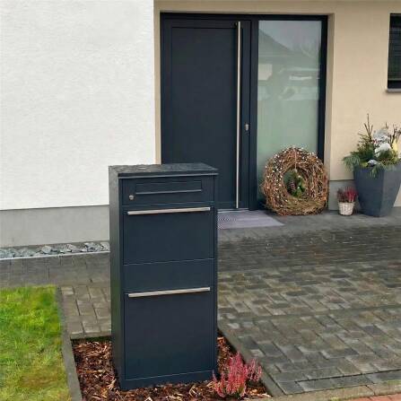 Metzler Cassetta per pacchi con cassetta postale | Antracite RAL 7016 | con fessura per lettere | per pacchi fino alla taglia M | inossidabile | Bispo