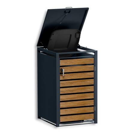 Metzler Cache-poubelle | inoxydable et massif | Effet de Bois | 240l | RAL7016 Gris Anhracite