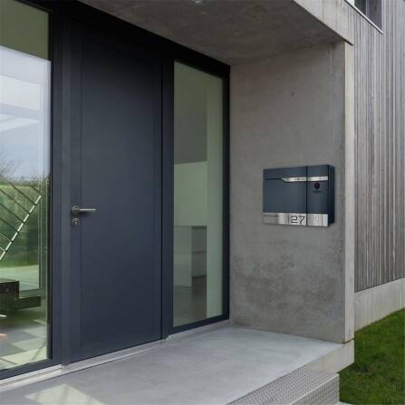 Metzler Briefkasten rostfrei und massiv, RAL7016 Anthrazitgrau mit Videosprechanlage VDM10 2.0, Modell Siebert