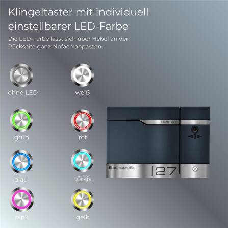 Metzler Briefkasten rostfrei und massiv, RAL7016 Anthrazitgrau mit Videosprechanlage VDM10 2.0, Modell Siebert