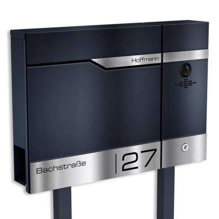 Metzler Standbriefkasten rostfrei und massiv, RAL7016 Anthrazitgrau mit Videosprechanlage VDM10 2.0, Modell Siebert