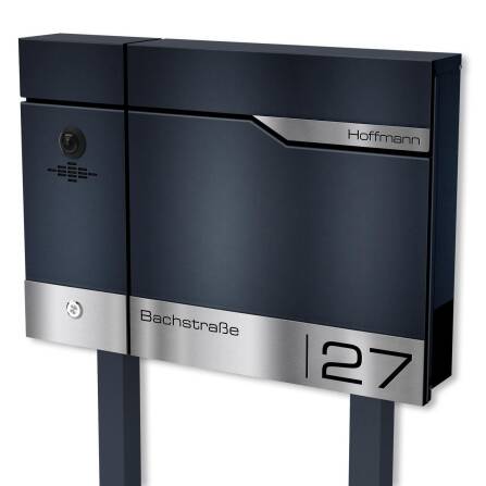 Metzler Standbriefkasten rostfrei und massiv, RAL7016 Anthrazitgrau mit Videosprechanlage VDM10 2.0, Modell Siebert
