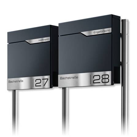 Metzler Edelstahl Standbriefkasten Mehrfamilienhaus Anthrazit RAL 7016 Lasergravur | Siebert