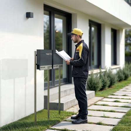 Metzler Edelstahl Standbriefkasten Mehrfamilienhaus Anthrazit RAL 7016 Lasergravur | Siebert