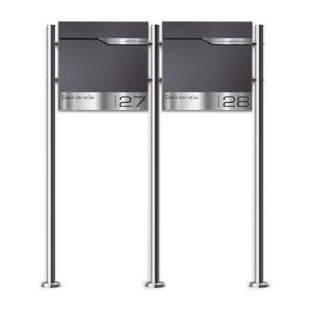 Metzler Cassetta postale in acciaio inox a colonna per più famiglie Eisenglimmer DB703 Incisione laser | Siebert