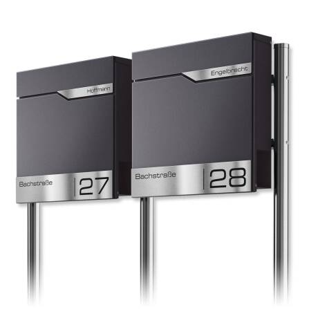 Metzler Cassetta postale in acciaio inox a colonna per più famiglie Eisenglimmer DB703 Incisione laser | Siebert